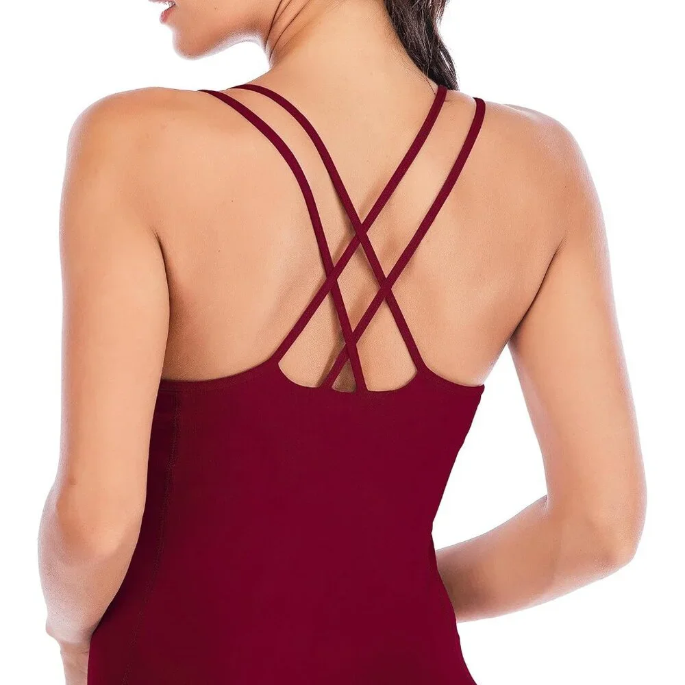 Yoga Tank Top Women Activewear Built-in Shelf Bra Strappy Back Medium - Picture 4 of 7